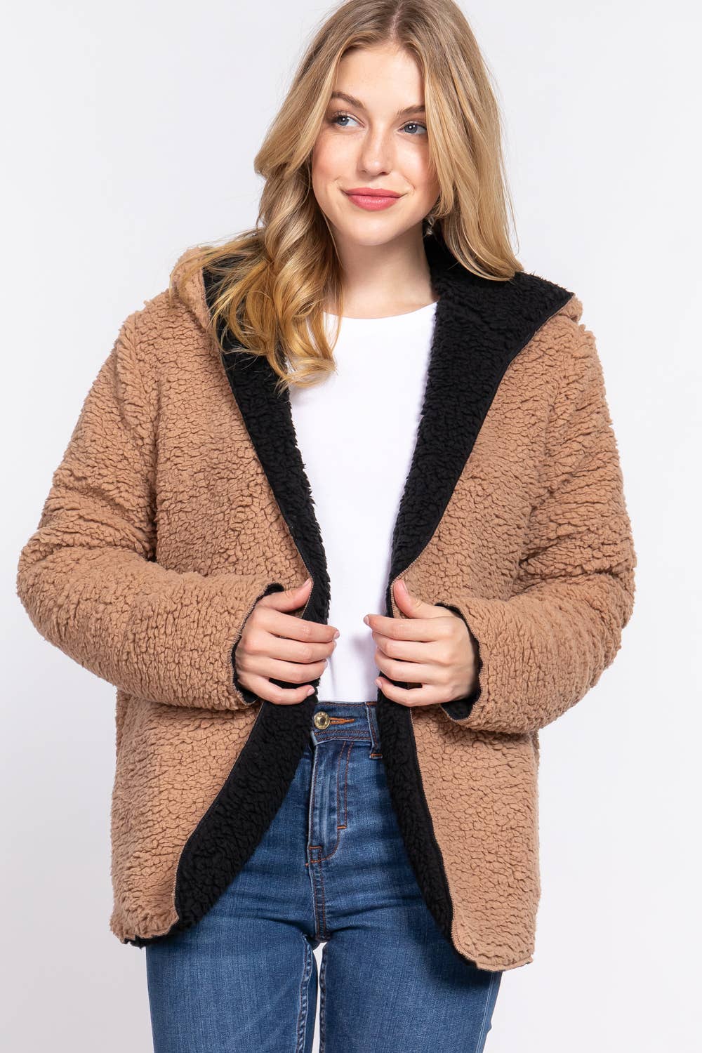 Long Sleeve Hoodie Faux-fur Reversible Jacket