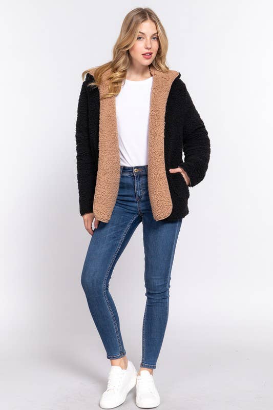Long Sleeve Hoodie Faux-fur Reversible Jacket