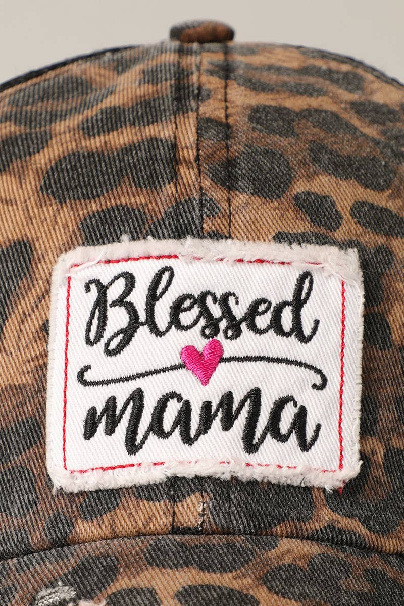 Blessed Mama Leopard Print Mesh Back Cap