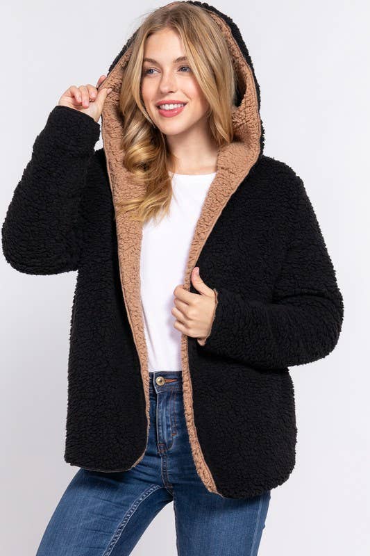 Long Sleeve Hoodie Faux-fur Reversible Jacket