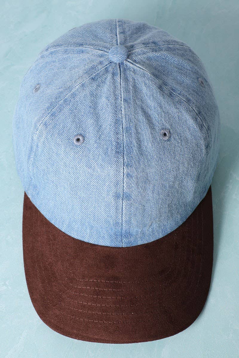 Brown Suede Visor Denim Baseball Cap Hat