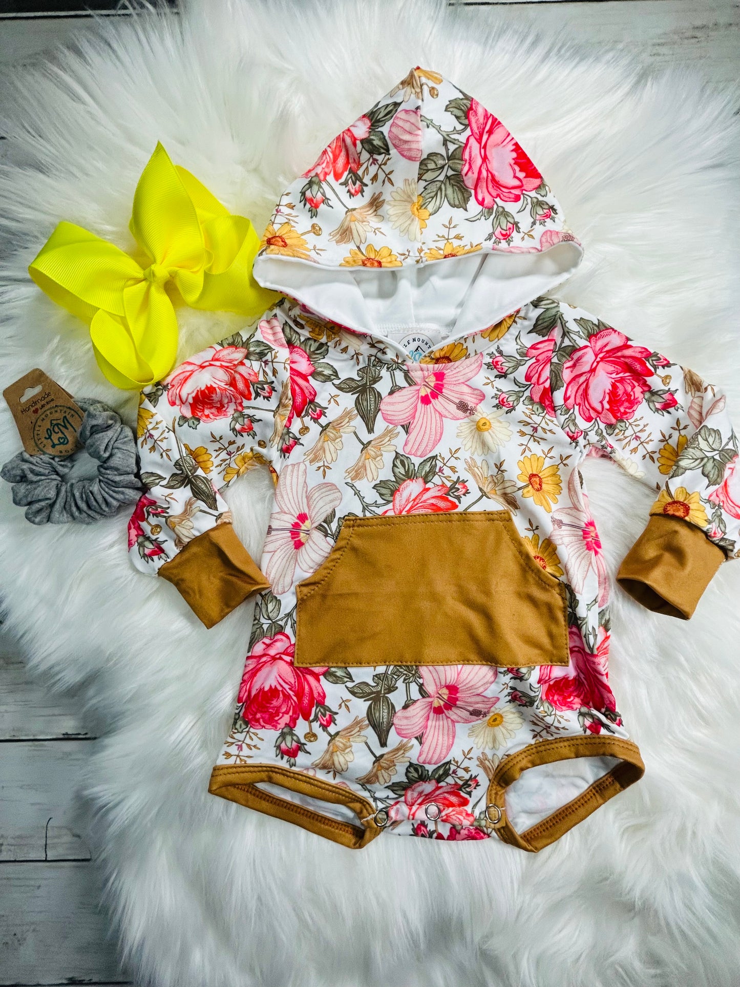 Girls Hoodie Floral Long Sleeve Romper