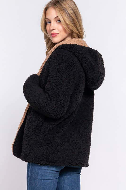 Long Sleeve Hoodie Faux-fur Reversible Jacket