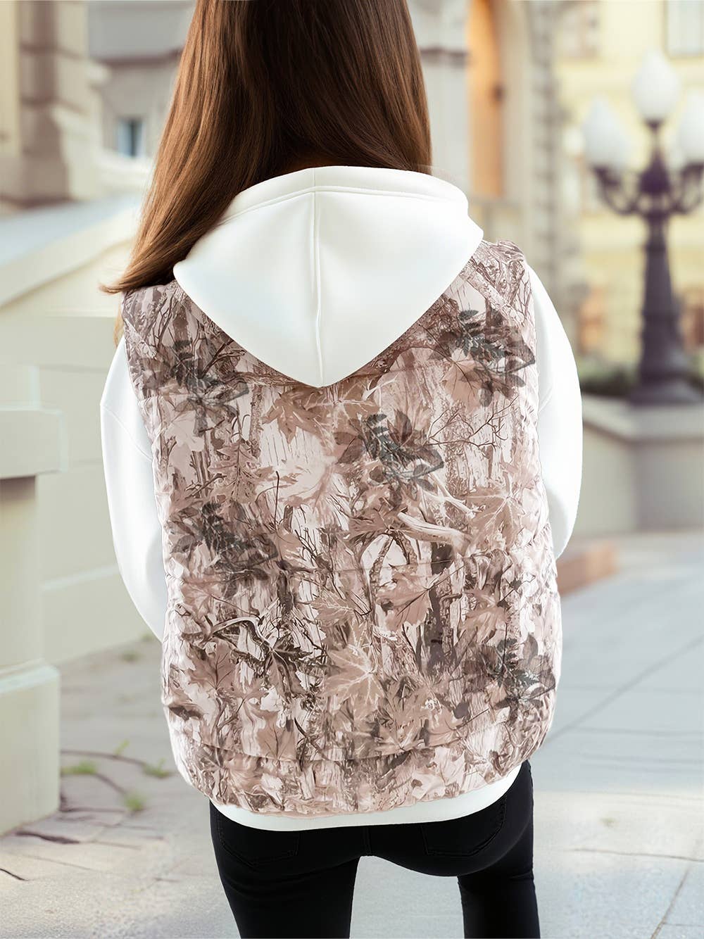 Leafy Abstract Print Winter Puffer Vest