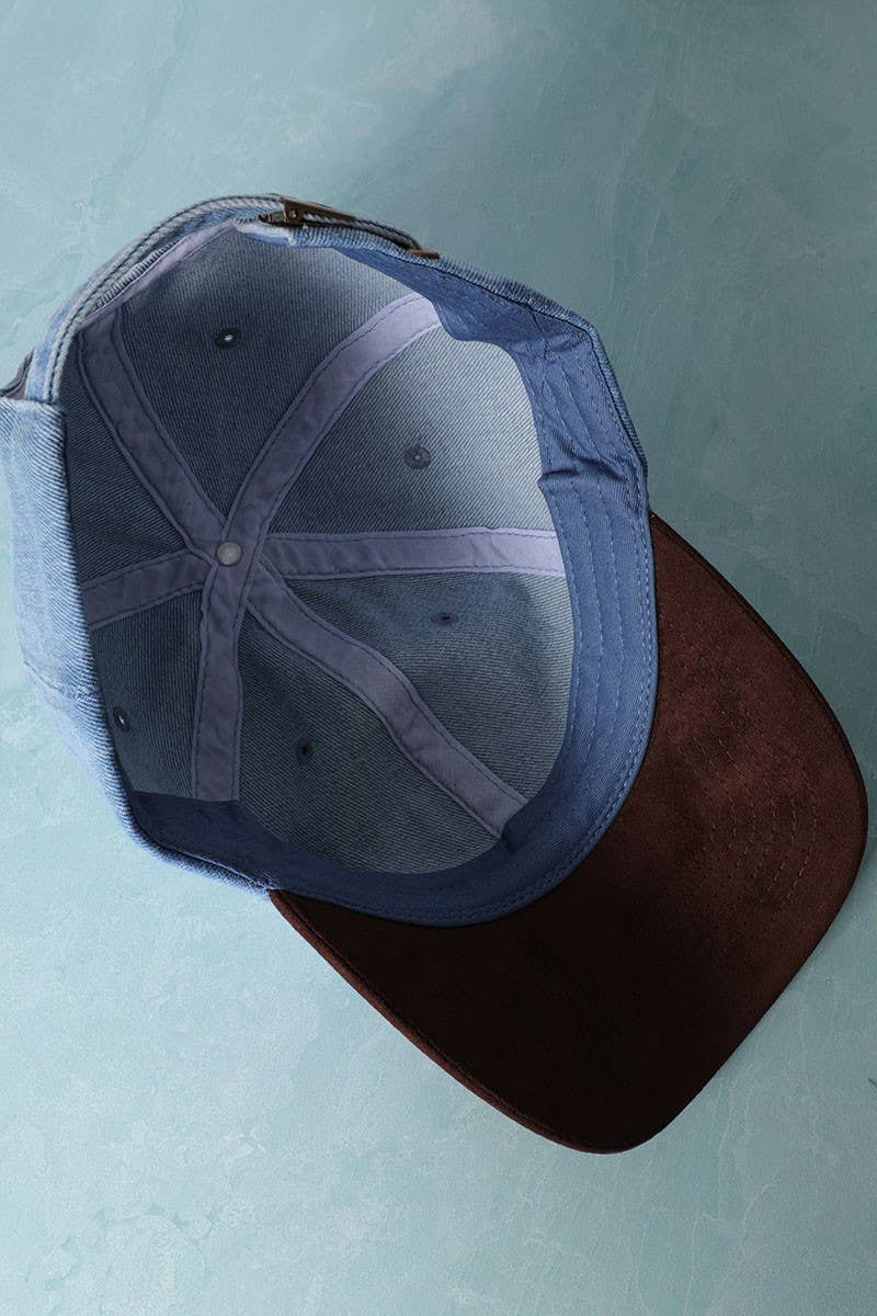Brown Suede Visor Denim Baseball Cap Hat