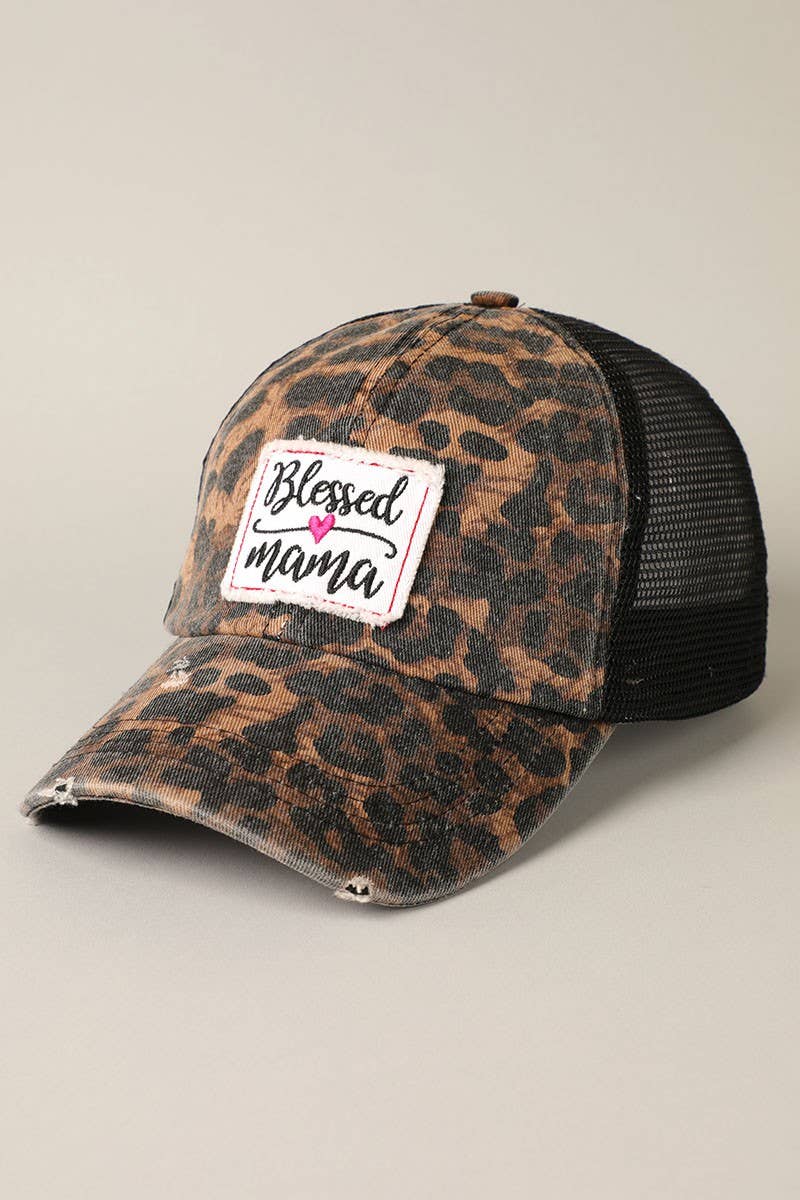 Blessed Mama Leopard Print Mesh Back Cap