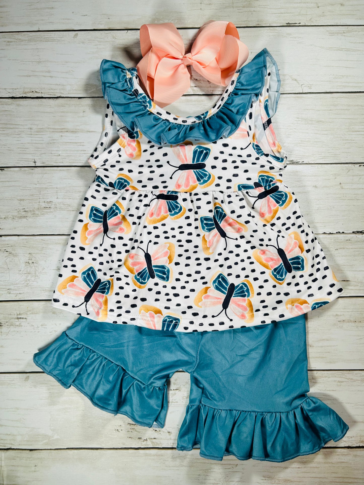 Girls Fluttering Butterfly Shorts Outfit Set