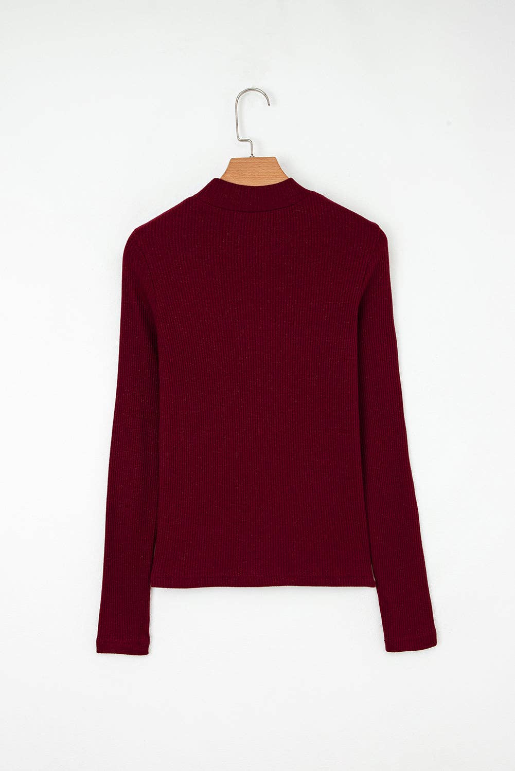 Solid Metallic Ribbed Knit Long Sleeve Top