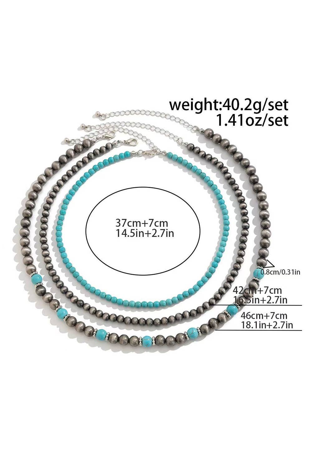 3pcs Turquoise Beading Retro Necklace Set