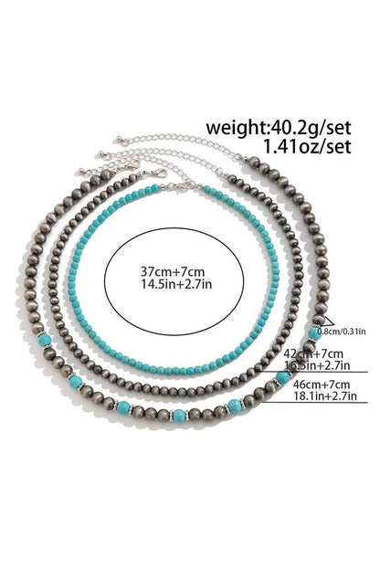 3pcs Turquoise Beading Retro Necklace Set