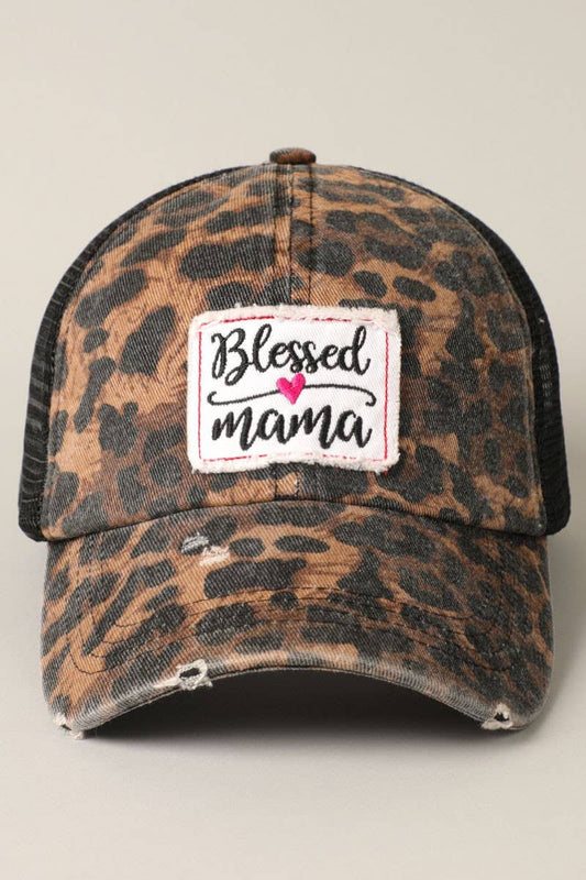Blessed Mama Leopard Print Mesh Back Cap