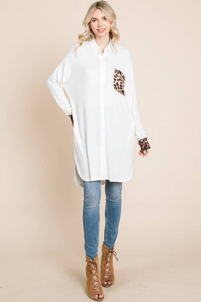 Oversize Animal Contrast Shirt Tunic