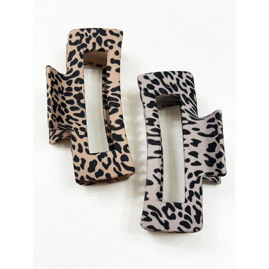 Matt Leopard Pattern Rectangle Hair Clips
