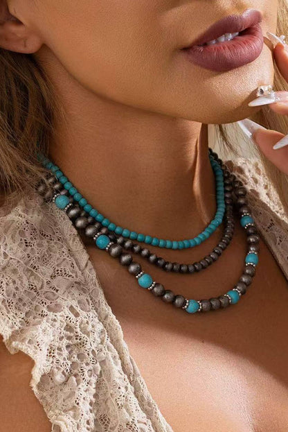 3pcs Turquoise Beading Retro Necklace Set