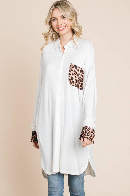 Oversize Animal Contrast Shirt Tunic