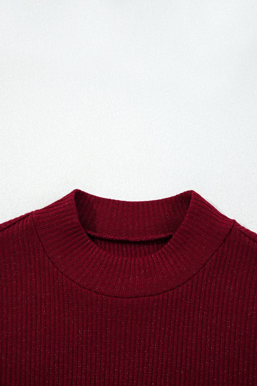 Solid Metallic Ribbed Knit Long Sleeve Top