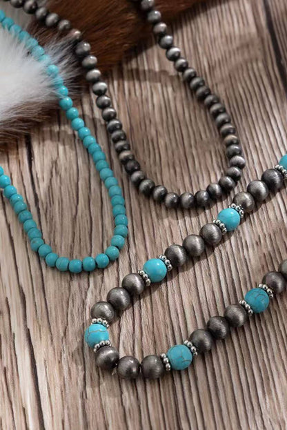 3pcs Turquoise Beading Retro Necklace Set