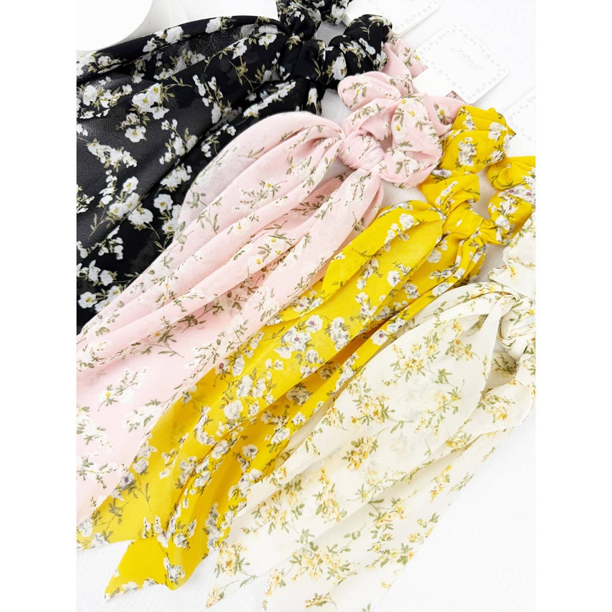 Soft Tone Floral Long Tail Hair Scrunchie
