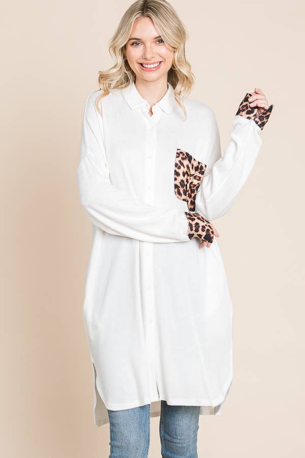 Oversize Animal Contrast Shirt Tunic