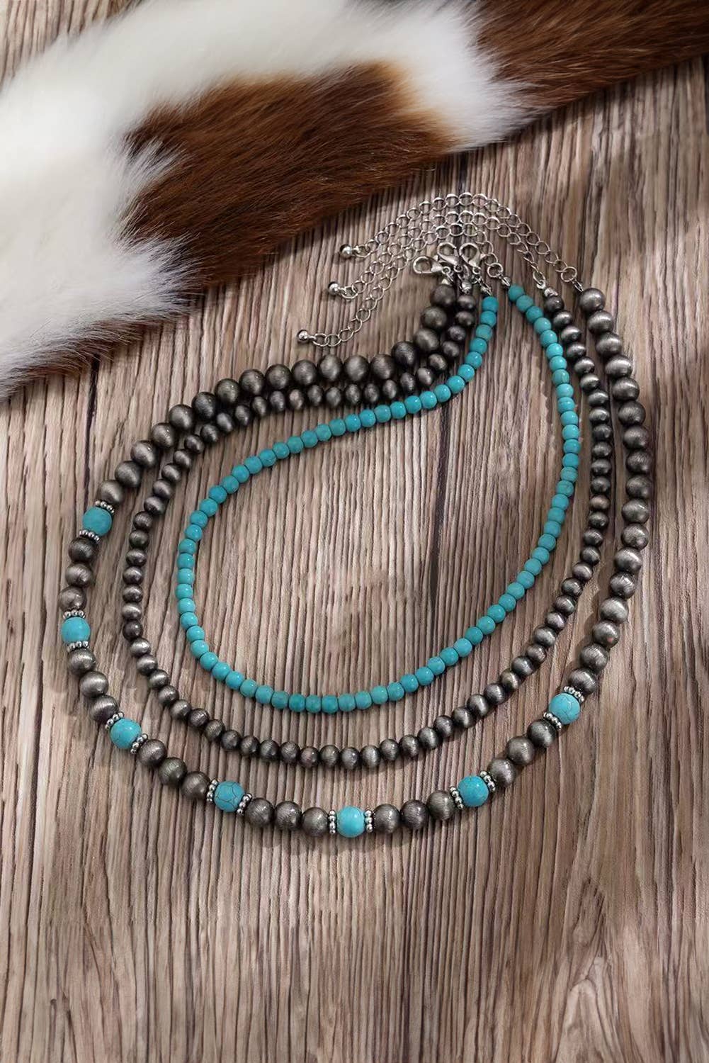 3pcs Turquoise Beading Retro Necklace Set