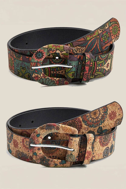 Cinnamon Western Vintage Floral Print PU Faux Leather Waist Belt