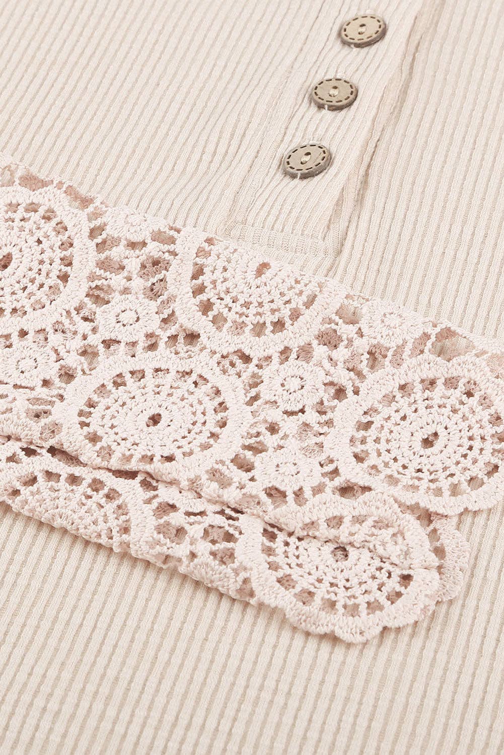 Crochet Lace Hem Sleeve Half-Button Top