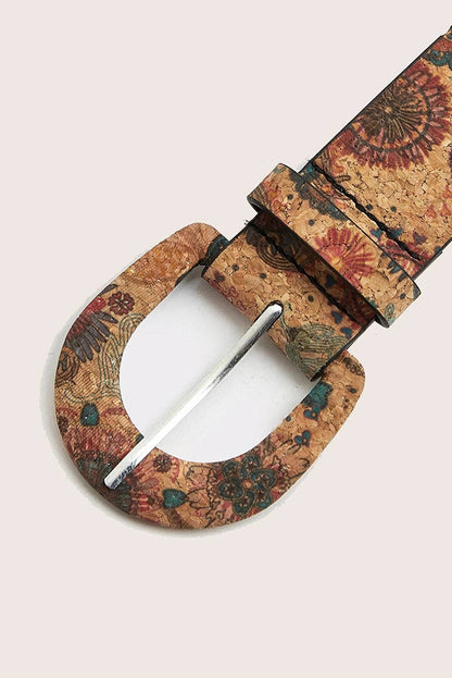 Cinnamon Western Vintage Floral Print PU Faux Leather Waist Belt