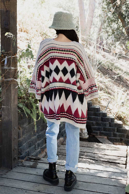 Boho Faux Fur Ruana Wrap with Cozy Pockets - Tribal Cardigan