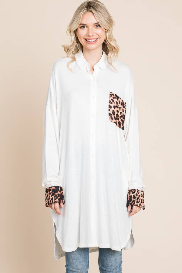 Oversize Animal Contrast Shirt Tunic