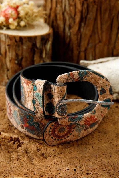 Cinnamon Western Vintage Floral Print PU Faux Leather Waist Belt