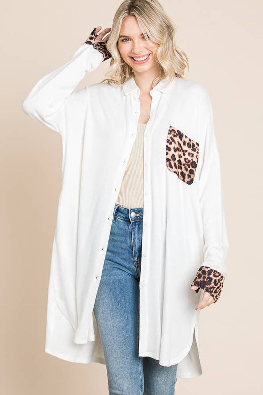 Oversize Animal Contrast Shirt Tunic