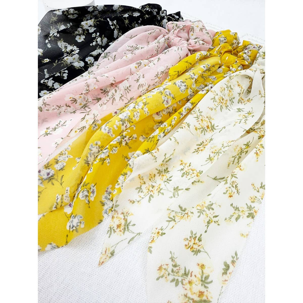 Soft Tone Floral Long Tail Hair Scrunchie