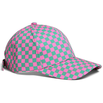 Checkerboard Pattern Print Cotton Baseball Cap