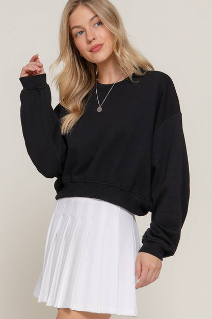 Long Sleeve Crew Neck Short Sweatshirt