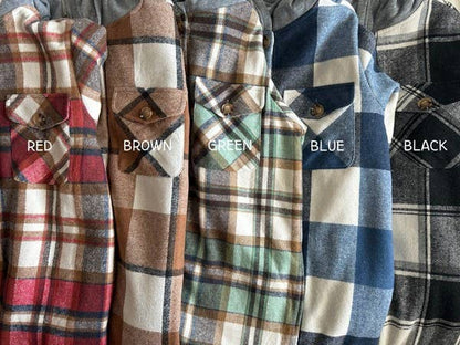 Super long plaid flannel shirt jacket shacket w/pockets