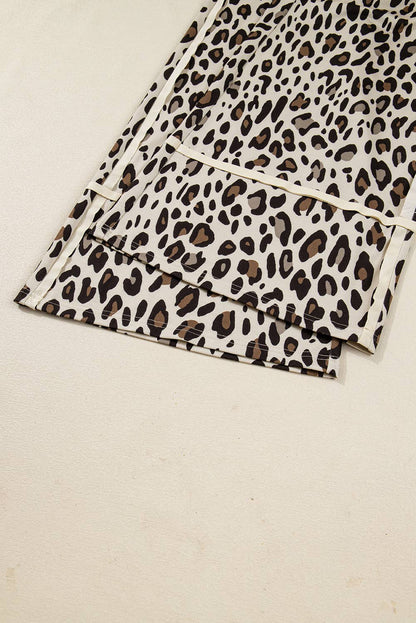 Khaki Leopard Wide Leg Cropped Pants