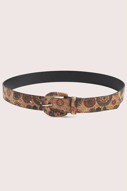 Cinnamon Western Vintage Floral Print PU Faux Leather Waist Belt