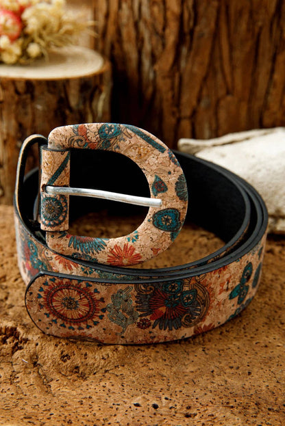 Cinnamon Western Vintage Floral Print PU Faux Leather Waist Belt