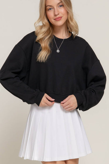 Long Sleeve Crew Neck Short Sweatshirt