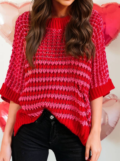 Valentine Color Block 3/4 Draped Sleeve Slouchy Sweater