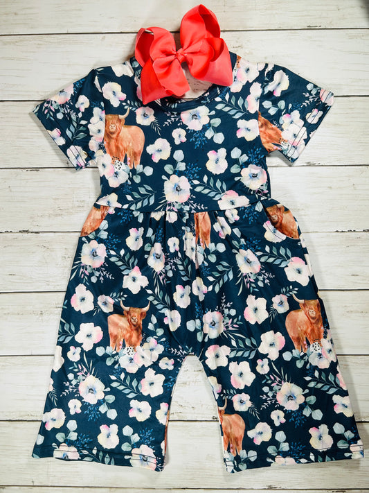 Girls Blooming Short Sleeve Pant Romper